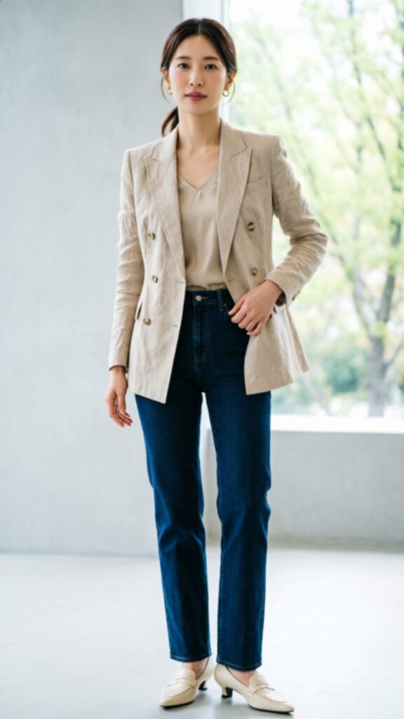Linen Blazer with Straight Jeans