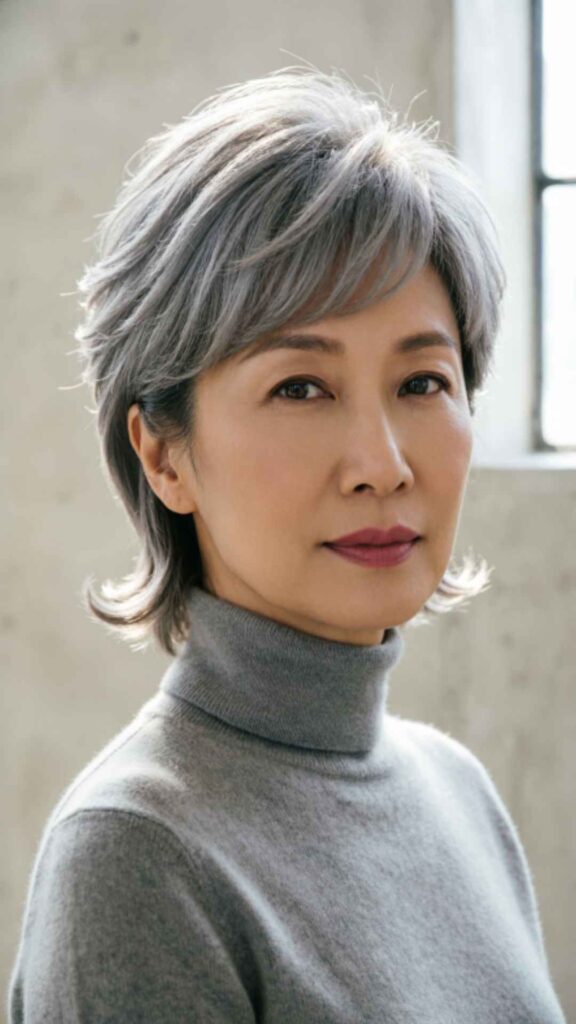 Textured Gray Pixie with Bangs