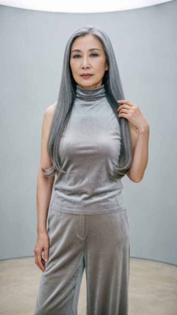 Sleek Straight Gray Hair