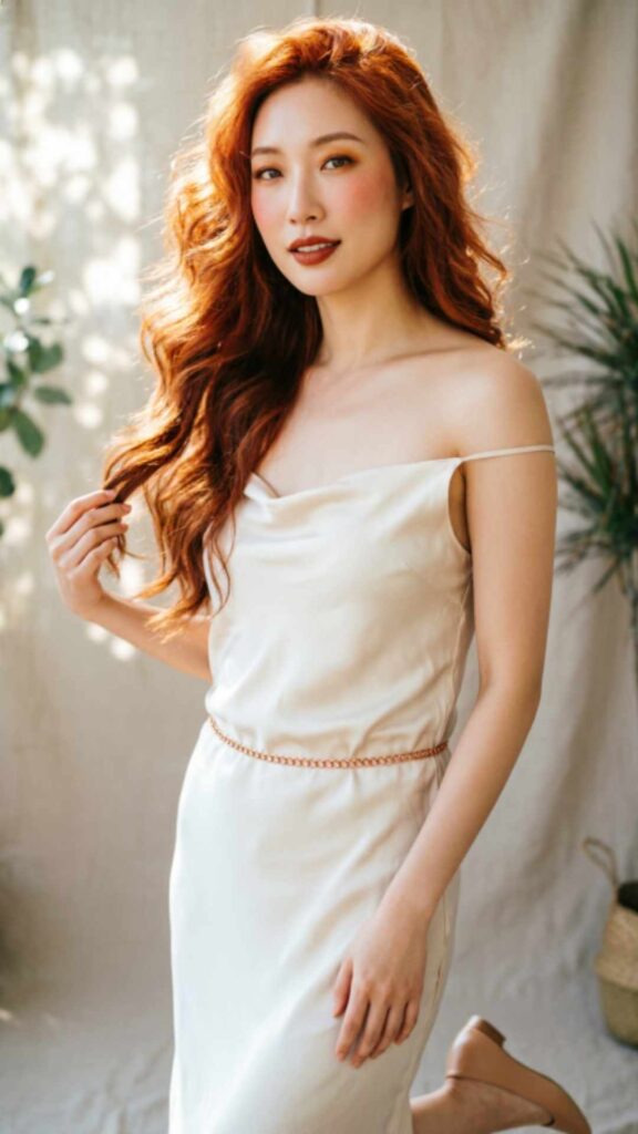 Woman with long wavy red hair.