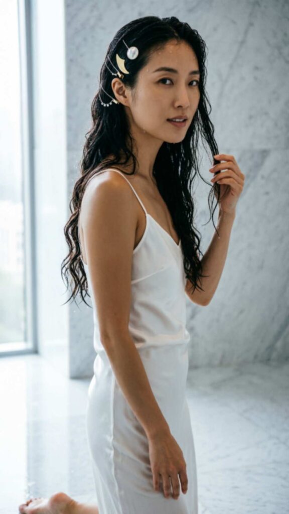 Loose Wet Waves with Hair Clips