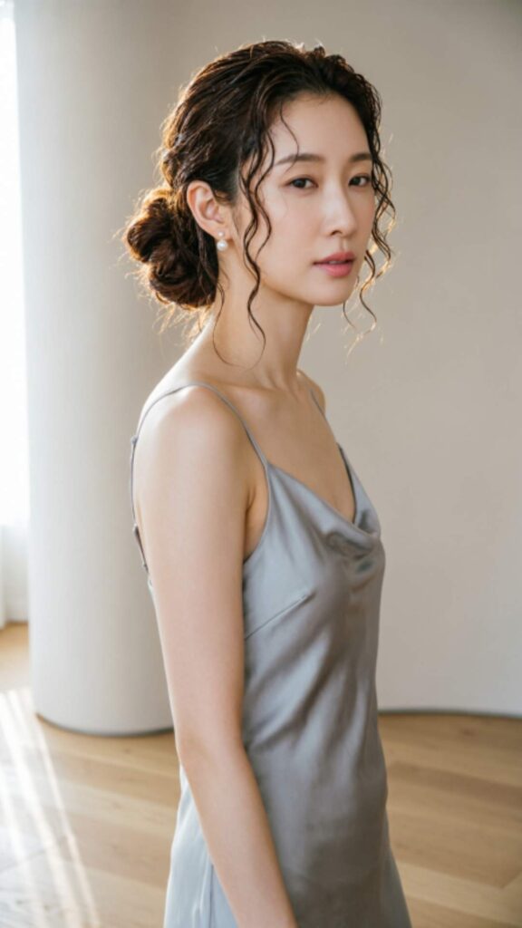 Low Bun with Wet Wavy Texture