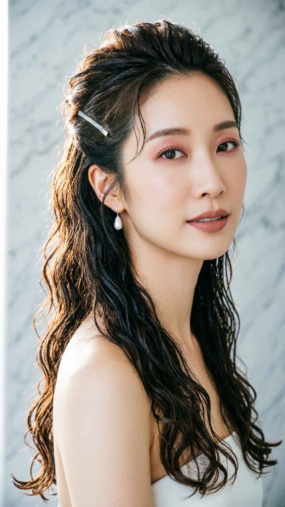 Wet Look Wavy Half Up Hairstyle